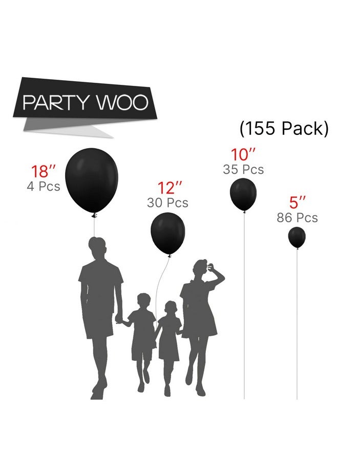 PartyWoo Black Balloons, 155 pcs Black Balloons Different Sizes Pack of 18 12 10 5 Inch Black Balloons Arch Kit Balloon Garland for Birthday, Graduation, Halloween, Party Decorations, Black-Y18