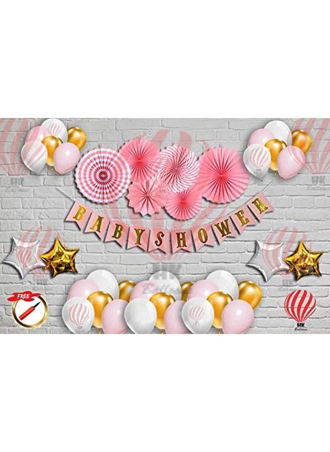 HK balloons Baby Shower Balloons Decorations Material Combo Set-57PcS , White pink Gold