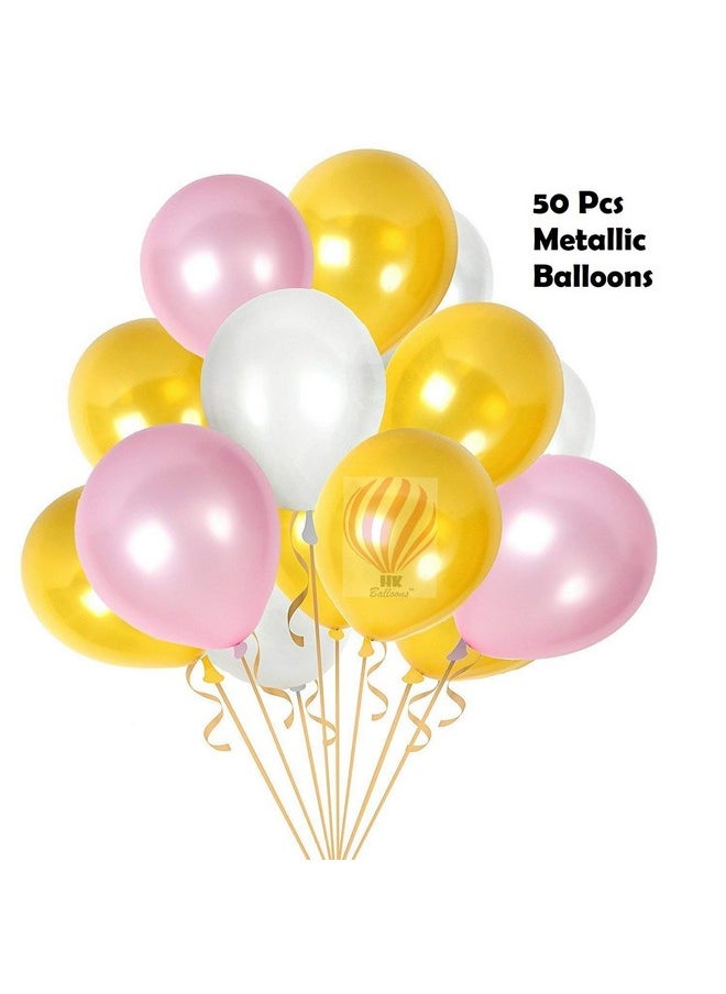 HK balloons Baby Shower Balloons Decorations Material Combo Set-57PcS , White pink Gold