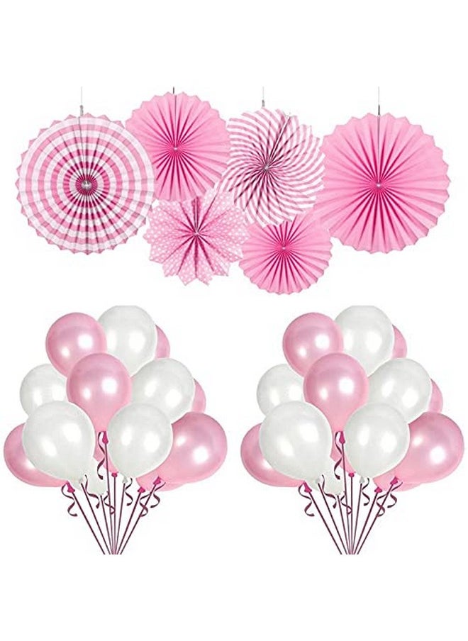 Pop The Party Pink Paper Fan with White and Pink Balloon for use of Birthday Party Decoration