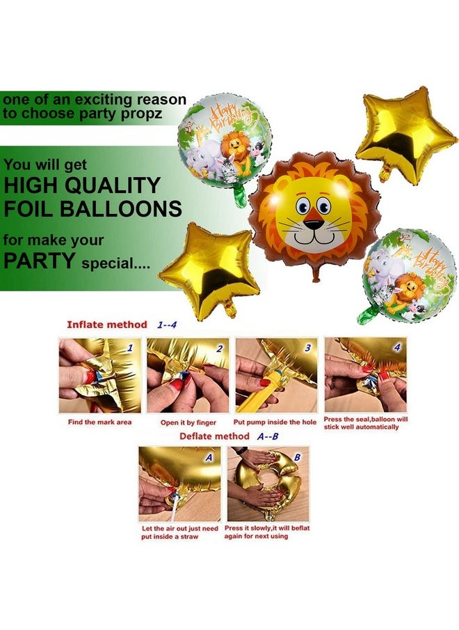 Party Propz Set of 5 Jungle Foil Balloons, Happy Birthday Foil Balloons, Lion Foil Balloon, Jungle theme Foil Balloons for Kids Birthday Celebration - Foil Balloons for Birthday Decoration