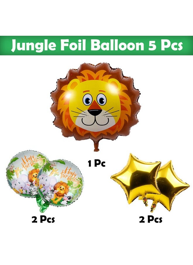 Party Propz Set of 5 Jungle Foil Balloons, Happy Birthday Foil Balloons, Lion Foil Balloon, Jungle theme Foil Balloons for Kids Birthday Celebration - Foil Balloons for Birthday Decoration
