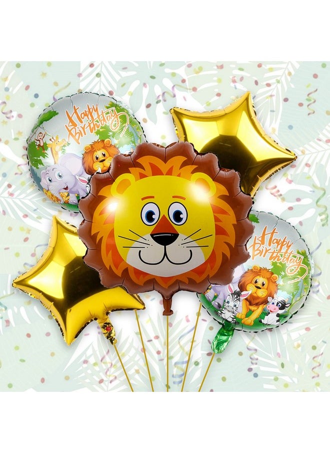 Party Propz Set of 5 Jungle Foil Balloons, Happy Birthday Foil Balloons, Lion Foil Balloon, Jungle theme Foil Balloons for Kids Birthday Celebration - Foil Balloons for Birthday Decoration
