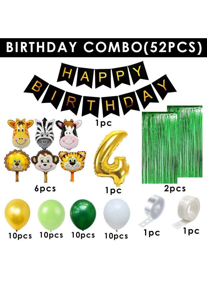 Party Propz 4th Birthday Decoration Items For Boys Jungle Theme- 52Pcs Fourth Birthday Decoration - 4th Birthday Party Decorations,Birthday Decorations kit for Boys 4th birthday