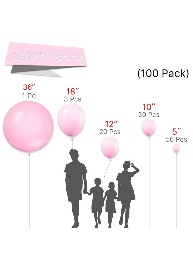 PartyWoo Baby Pink Balloons, 100 pcs Pink Balloons Different Sizes Pack of 36 Inch 18 Inch 12 Inch 10 Inch 5 Inch Matte Pink Balloons for Balloon Garland or Balloon Arch as Party Decorations, Pink-Y48