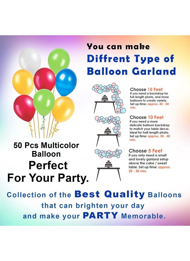 Party Propz Multicolor Metallic Balloons - Pack of 50 Pcs | Happy Birthday Decoration Items for Boy and Girl | Multicolor Metallic Balloons for Birthday Decoration | Anniversary Decoration Items