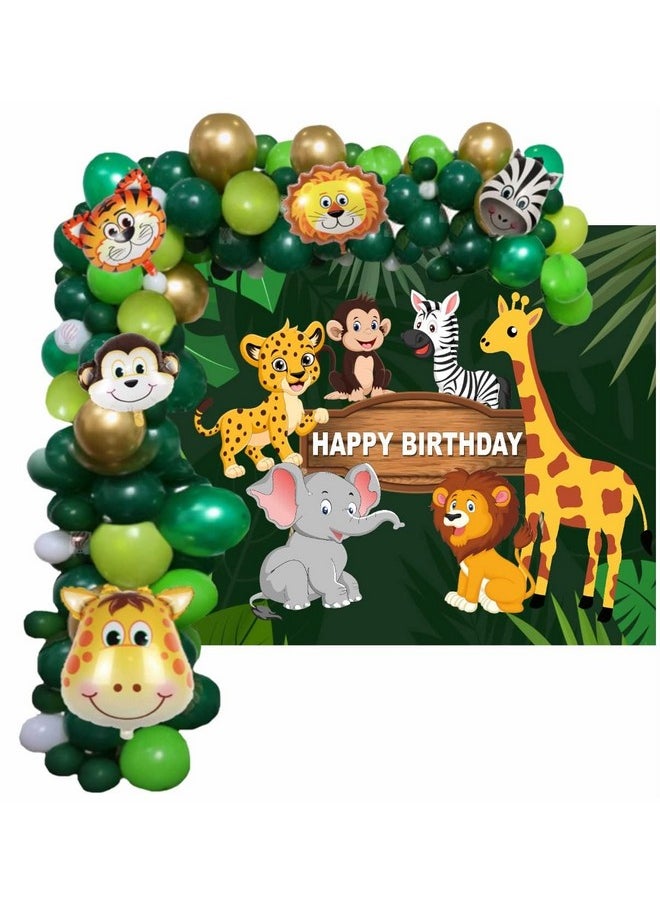 HK balloons 68 Pcs Jungle Theme Birthday Decoration Items For Boys Forest Theme Animal Face Foil, Chrome Balloons For Theme Birthday Party Decorations