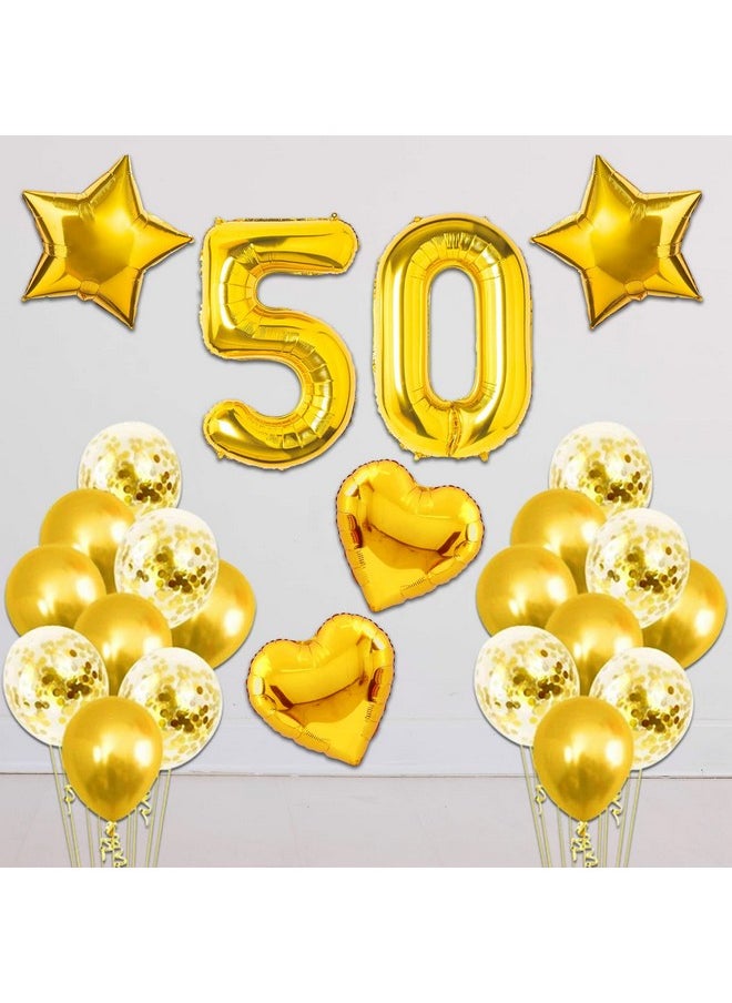 Party Propz 50th Birthday Party Decorations - Pack Of 16 Pcs, 50 Years Golden Jubilee Balloons With Foil & Confetti Balloons | 50th Birthday Decoration | 50th Birthday Party Decorations For Men