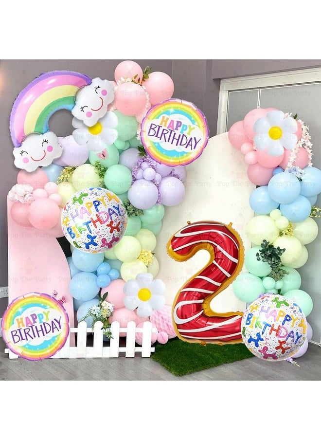 Pop The Party Cardstock 59Pcs Pastel Rainbow Balloon Arch Garland Kit | Birthday Balloons,Happy Birthday Banner, With Arch And Glue Dot | Ideal For 2nd Birthday Decorations