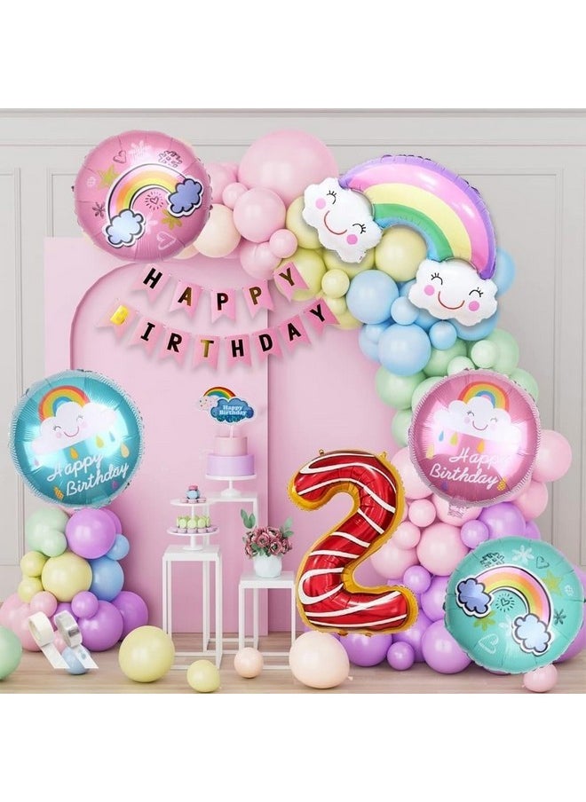 Pop The Party Cardstock 59Pcs Pastel Rainbow Balloon Arch Garland Kit | Birthday Balloons,Happy Birthday Banner, With Arch And Glue Dot | Ideal For 2nd Birthday Decorations