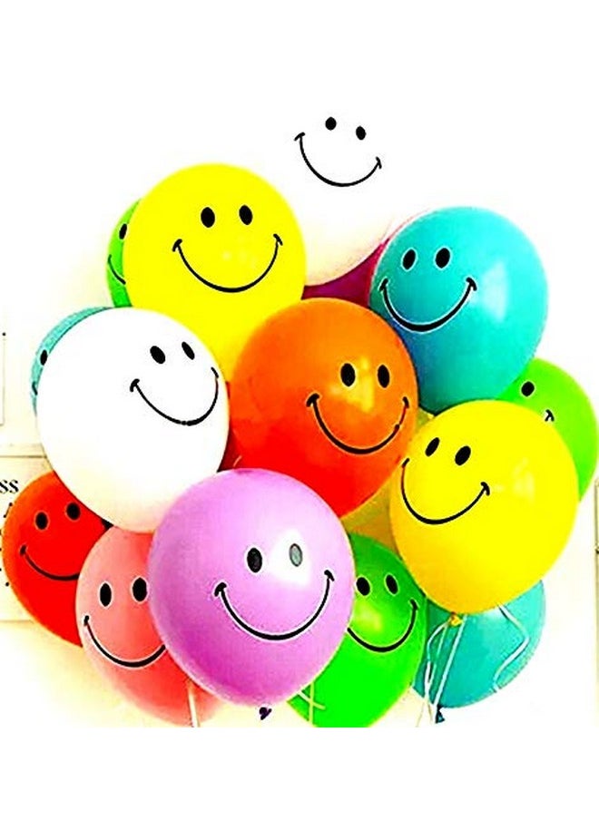 HK Balloons Smiley Balloon Printed Face Expression Latex Balloon 100 Pcs, Yellow Balloon/Smiley Balloon/Birthday Decoration/Birthday Balloon(Multicolor Smiley-100)