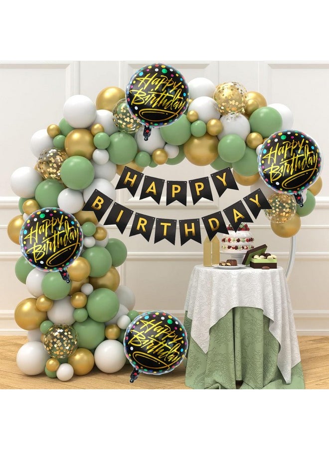 TOYXE Rubber Happy Birthday Olive Green Balloon Arch Decoration Set Of 107 Pcs