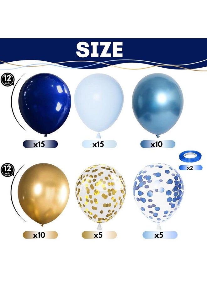 Navy Blue Gold Balloon, 60 Packs 12 Inch Metallic Blue and Macaron Blue Balloons with Metallic Gold Confetti Balloons for Birthday Party Decorations, Wedding, Bridal Shower, Baby Shower, Graduate