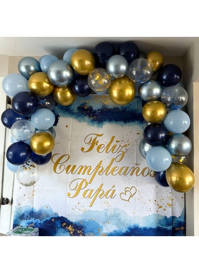 Navy Blue Gold Balloon, 60 Packs 12 Inch Metallic Blue and Macaron Blue Balloons with Metallic Gold Confetti Balloons for Birthday Party Decorations, Wedding, Bridal Shower, Baby Shower, Graduate