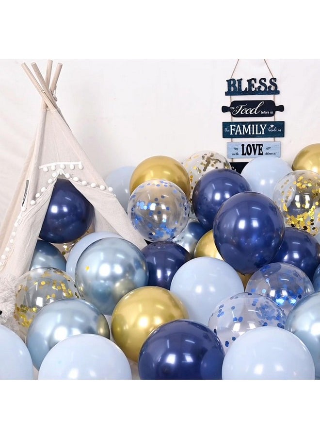 Navy Blue Gold Balloon, 60 Packs 12 Inch Metallic Blue and Macaron Blue Balloons with Metallic Gold Confetti Balloons for Birthday Party Decorations, Wedding, Bridal Shower, Baby Shower, Graduate