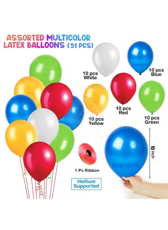 Party Propz Rubber Multicolor Balloons For Birthday- 51Pcs(Assorted) Big Balloons Packet|Multi Color Balloons For Birthday|Colorful Balloons For Kids|Ballons For Birthday Decorations|Cartoon Balloons
