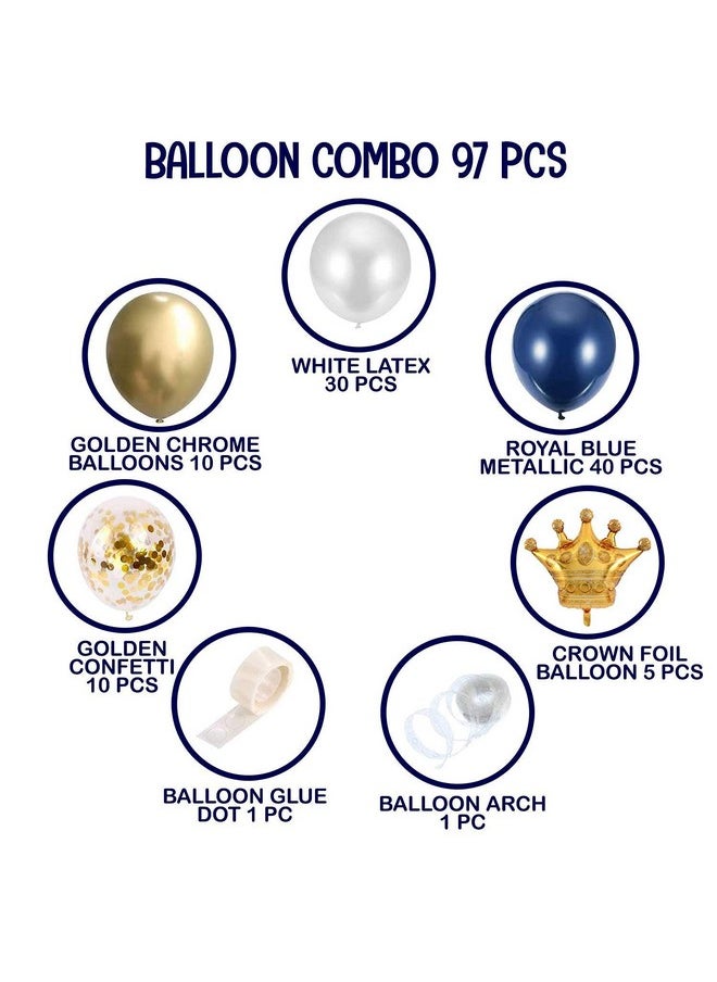 Party Propz Rubber Navy Balloon Garland Arch Kit Party Decoration Supplies - 97Pcs For Royal Prince Birthday Graduation Party With Mini Crowns Decorations
