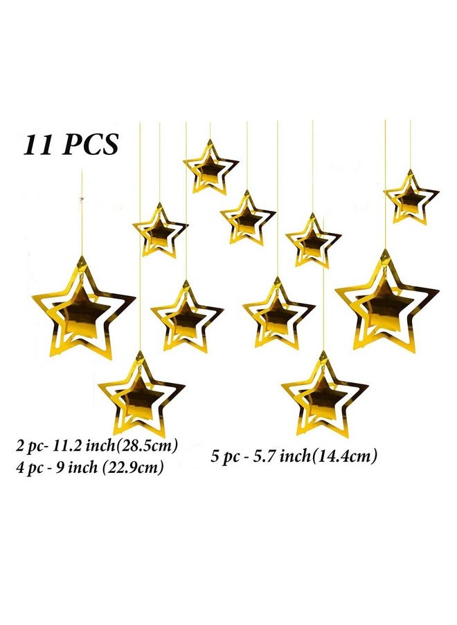 Pop the Party Gold 3D Star Hanging Metallic Paper Garland Multi-Shaped Twinkle Star for Birthday, Baby Shower Christmas Decorations for Nursery Kids Boys Girls Room