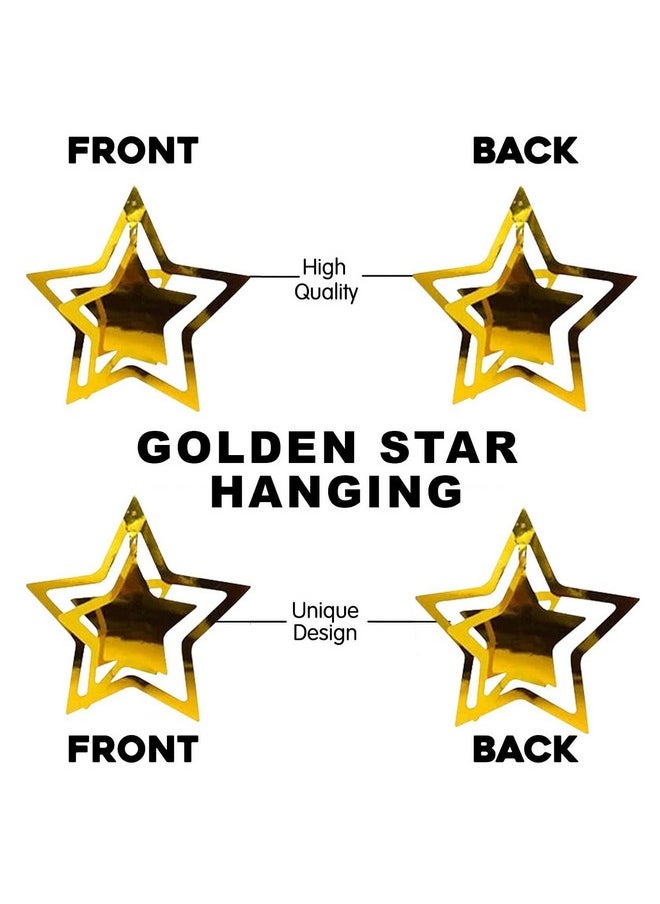 Pop the Party Gold 3D Star Hanging Metallic Paper Garland Multi-Shaped Twinkle Star for Birthday, Baby Shower Christmas Decorations for Nursery Kids Boys Girls Room