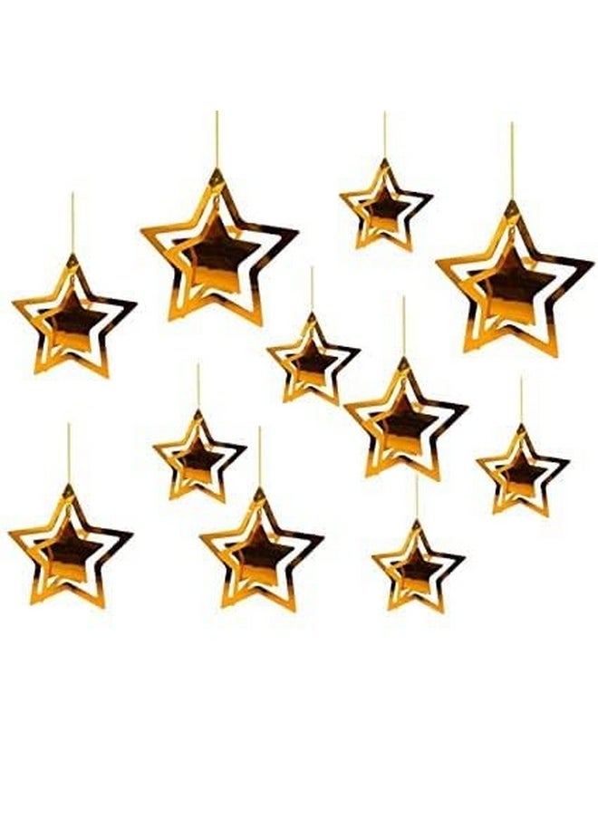 Pop the Party Gold 3D Star Hanging Metallic Paper Garland Multi-Shaped Twinkle Star for Birthday, Baby Shower Christmas Decorations for Nursery Kids Boys Girls Room