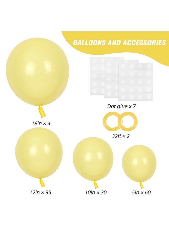 RUBFAC 129pcs Pastel Yellow Balloons Different Sizes 18 12 10 5 Inches Light Yellow Balloons for Happy Birthday Wedding Anniversary Baby Shower Garland Arch Party Decoration