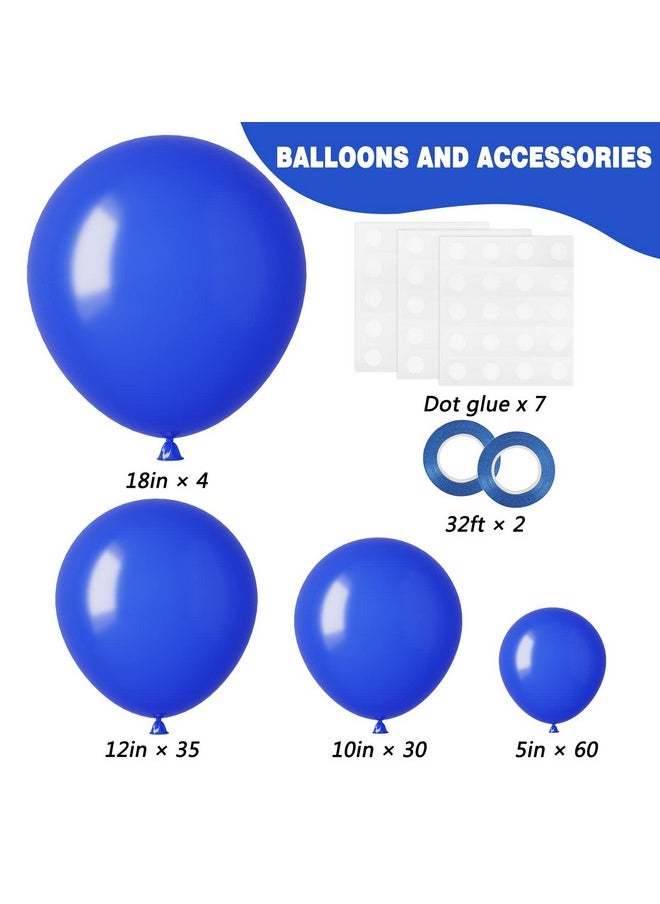 RUBFAC 129pcs Royal Blue Balloons Different Sizes 18 12 10 5 Inch for Garland Arch, Blue Balloons for Birthday Party Graduation Baby Shower Baseball Nautical Party Decoration