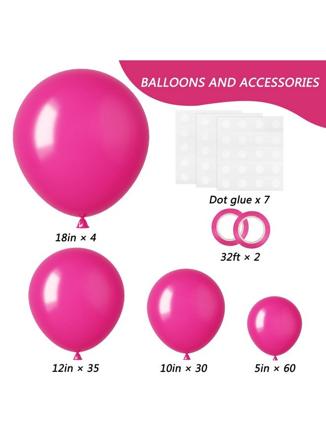 RUBFAC 129pcs Hot Pink Balloons Latex Magenta Balloons Different Sizes 18 12 10 5 Inch Party Balloon Kit for Valentine's Day Birthday Baby Shower Wedding Princess Theme Party Decoration