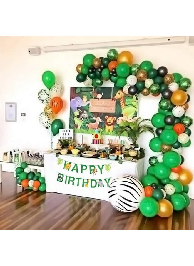 Party Propz Jungle Theme Birthday Decoration - 49Pcs, Jungle Safari Theme Birthday Decoration Items | Jungle Theme Cake Topper, Banner (Cardstock) & Combo Set | Animal Foil Balloons For Decoration