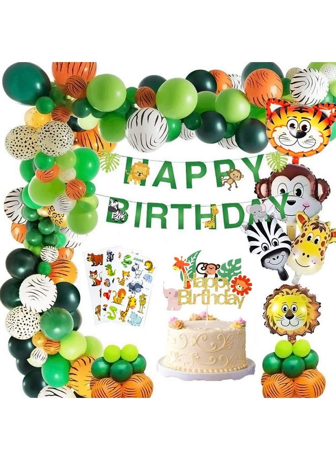 Party Propz Jungle Theme Birthday Decoration - 49Pcs, Jungle Safari Theme Birthday Decoration Items | Jungle Theme Cake Topper, Banner (Cardstock) & Combo Set | Animal Foil Balloons For Decoration