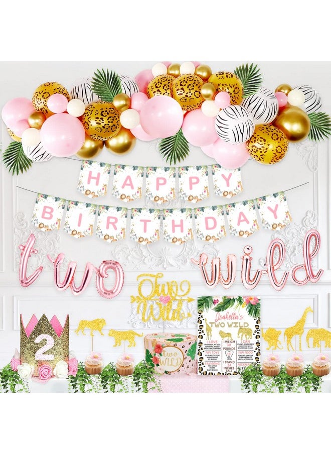 Two Wild Birthday Decorations Girl, Hombae Safari Birthday Decorations 2nd, Jungle Theme Birthday Decorations Second, Wild Two Party Supplies Kit, Two Wild Cake Topper Banner Foil Balloons Poster