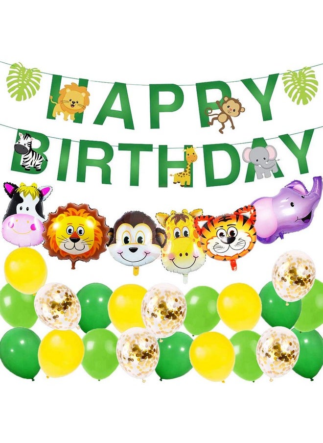 Party Propz Jungle Theme Birthday Decoration - 22Pcs | Happy Birthday Banner(Cardstock) | Birthday Decoration Items For Boy Girl |Animal Jungle Theme Balloons | Jungle Safari Theme Birthday Decoration