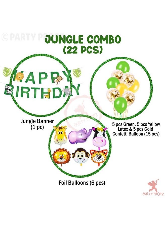 Party Propz Jungle Theme Birthday Decoration - 22Pcs | Happy Birthday Banner(Cardstock) | Birthday Decoration Items For Boy Girl |Animal Jungle Theme Balloons | Jungle Safari Theme Birthday Decoration