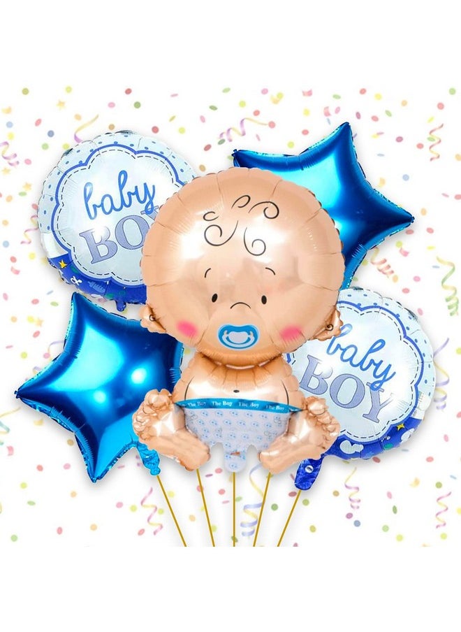 Party Propz Baby Shower Decoration Items- Set of 5 Pcs | Baby Shower Decorations With Star| Baby Boy Foil Balloon, Baby Balloons for Decoration| Baby Boy Balloon, Baby Shower Decorations, Multi