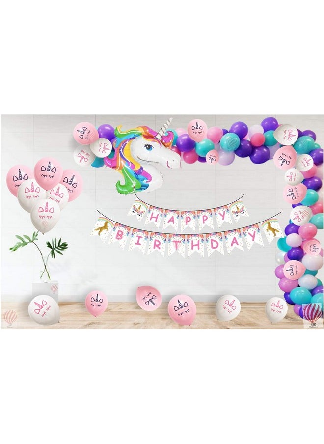 HK balloons Pack Of 73 Card Stock Paper Unicorn Theme Birthday & Happy Birthday Decoration Kit For Girls, Unicorn Birthday Decoration For Girls Theme|Multicolor