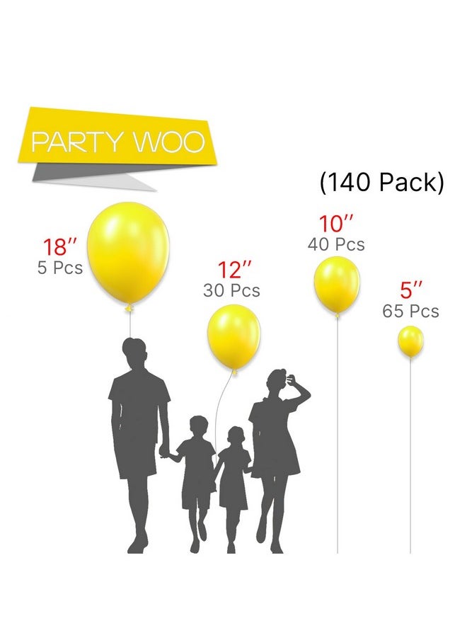 PartyWoo Yellow Balloons, 140 pcs Matte Yellow Balloons Different Sizes Pack of 18 Inch 12 Inch 10 Inch 5 Inch Yellow Latex Balloons for Balloon Garland Balloon Arch as Party Decorations, Yellow-Y55