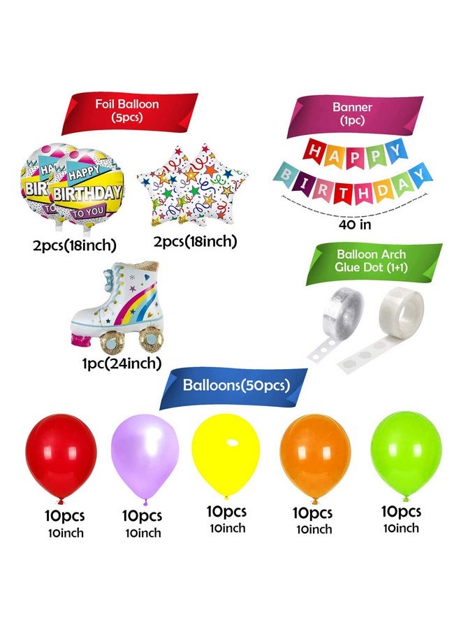 Party Propz Happy Birthday Decoration Kit - Set of 58 Pcs Birthday Decoration Kit for Girls | Multicolor Balloons for Birthday | Happy Birthday Banner (cardstock) | Roller Skate Foil Balloons | Sports Theme Birthday Decoration