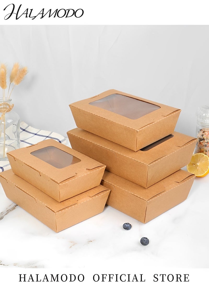 25PCS Kraft Paper Food Boxes Brown Paper Bakery Boxes with Clear Display Window Disposable Take-Out Food Container Lunch Box for Restaurants & Catering & Parties