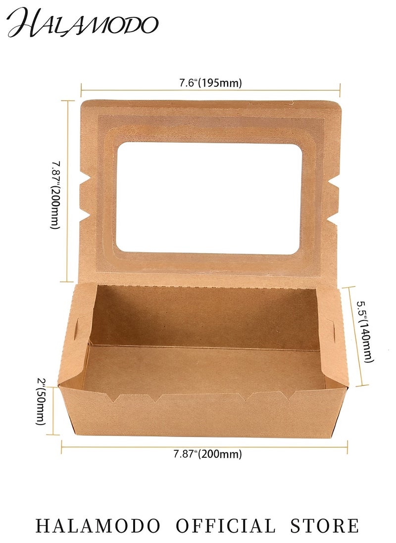 25PCS Kraft Paper Food Boxes Brown Paper Bakery Boxes with Clear Display Window Disposable Take-Out Food Container Lunch Box for Restaurants & Catering & Parties