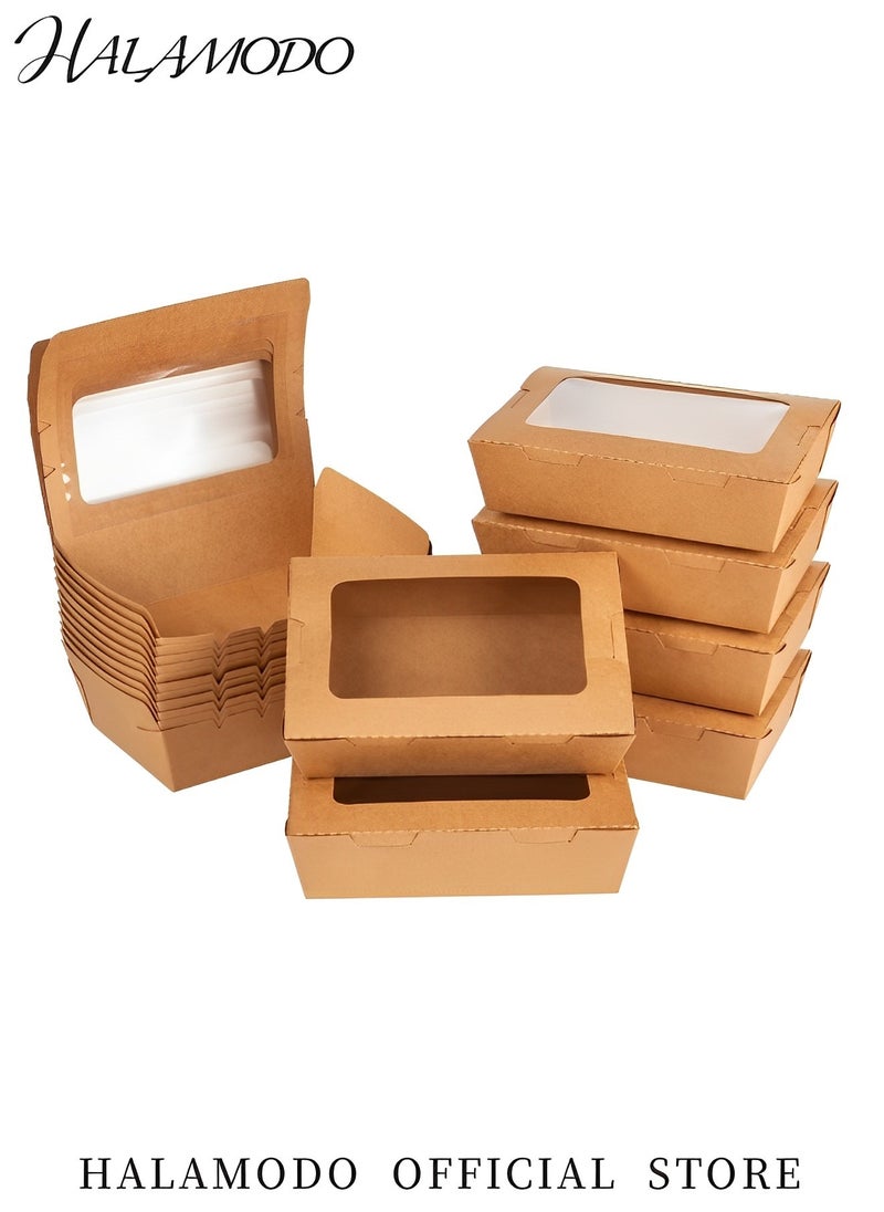 25PCS Kraft Paper Food Boxes Brown Paper Bakery Boxes with Clear Display Window Disposable Take-Out Food Container Lunch Box for Restaurants & Catering & Parties