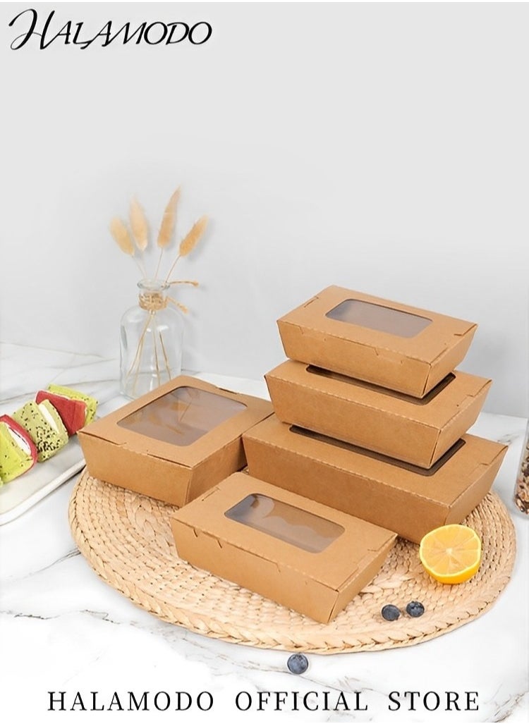 25PCS Kraft Paper Food Boxes Brown Paper Bakery Boxes with Clear Display Window Disposable Take-Out Food Container Lunch Box for Restaurants & Catering & Parties