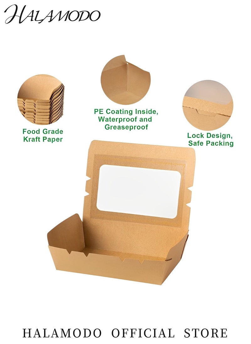 25PCS Kraft Paper Food Boxes Brown Paper Bakery Boxes with Clear Display Window Disposable Take-Out Food Container Lunch Box for Restaurants & Catering & Parties