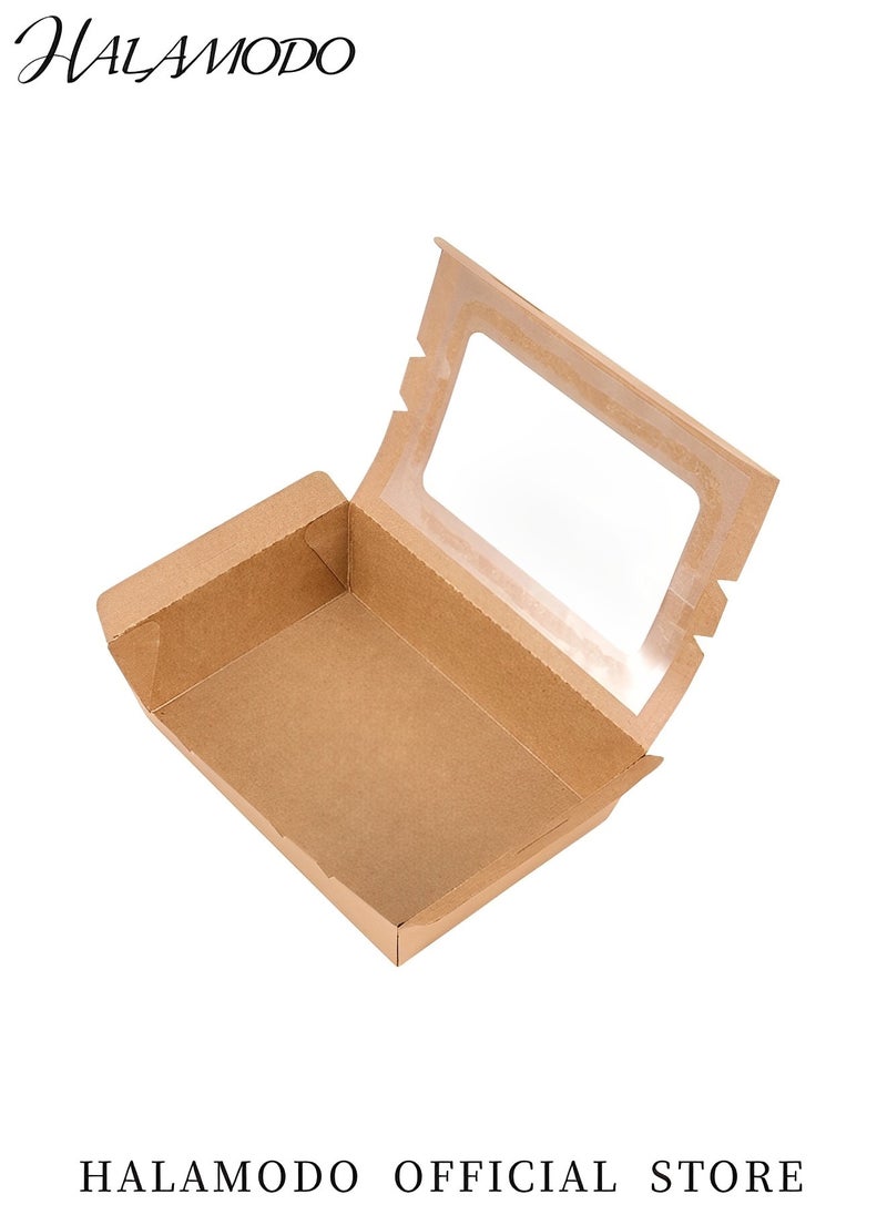 25PCS Kraft Paper Food Boxes Brown Paper Bakery Boxes with Clear Display Window Disposable Take-Out Food Container Lunch Box for Restaurants & Catering & Parties