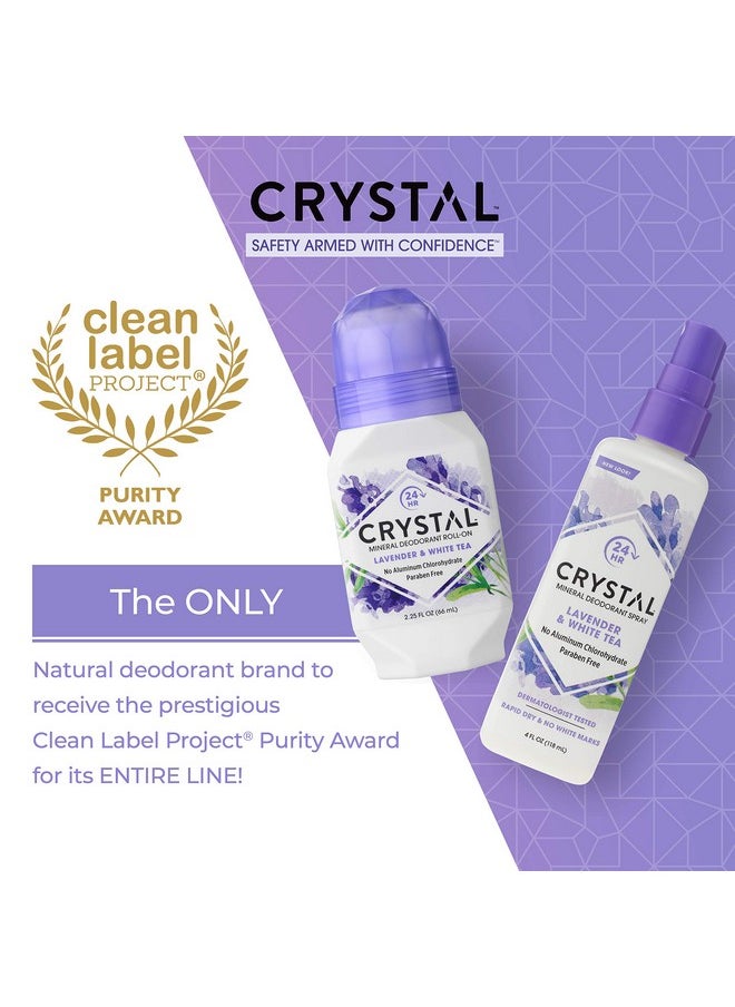 CRYSTAL Aluminum Free Mineral Deodorant Roll-On for Women & Men, Lavender & White Tea - Paraben Free - Certified Cruelty Free & Vegan Deodorant - Prevents Odor Up to 24 Hours,2.25 Fl Oz (Pack of 3)