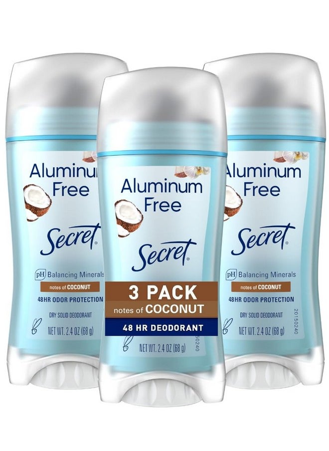 Secret Deodorant Aluminum Free for Women, 48hr Odor Protection, Free of Parabens Dyes Talc & Baking Soda, Coconut Scent, 2.4 oz (Pack Of 3)