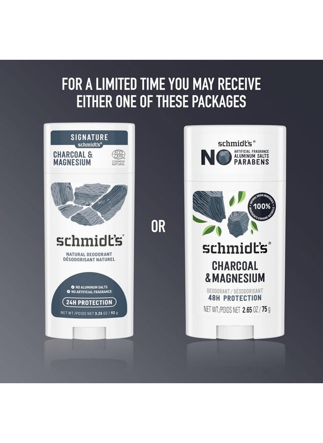 Schmidt's Aluminum-Free Vegan Deodorant Charcoal & Magnesium with 48 Hour Odor Protection, 2 Count for Women and Men, Natural Ingredients, Cruelty-Free, 2.65 oz, Pack of 2