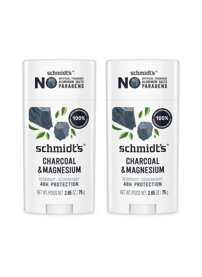 Schmidt's Aluminum-Free Vegan Deodorant Charcoal & Magnesium with 48 Hour Odor Protection, 2 Count for Women and Men, Natural Ingredients, Cruelty-Free, 2.65 oz, Pack of 2