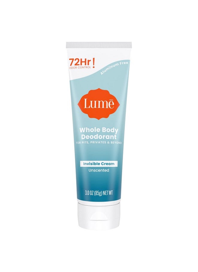 Lume Whole Body Deodorant - Invisible Cream Tube - 72 Hour Odor Control - Aluminum Free, Baking Soda Free, Skin Safe - 3.0 ounce (Unscented)