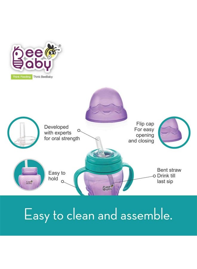 No-Spill Flexi Straw Cup For 1 + Year Old, 100% Bpa Free Baby Sipper Bottle With Detachable Handle, Silicone Flex Straw Sippy Cup For Infant/Toddler, 240 Ml / 8 Oz (Violet, 12M+)