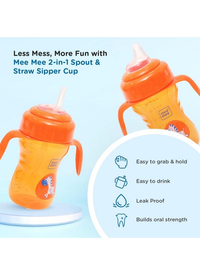 Mee Mee 2 in 1 Sipper Cup with Soft Silicone Spout & Straw for Baby | Sippy Cup for Toddlers | Twin Handle for Better Hold Grip and Drink | BPA Free, Non-Toxic with Anti Leak System | 210 ml (Orange)