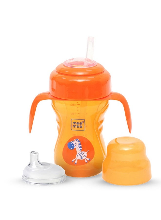 Mee Mee 2 in 1 Sipper Cup with Soft Silicone Spout & Straw for Baby | Sippy Cup for Toddlers | Twin Handle for Better Hold Grip and Drink | BPA Free, Non-Toxic with Anti Leak System | 210 ml (Orange)